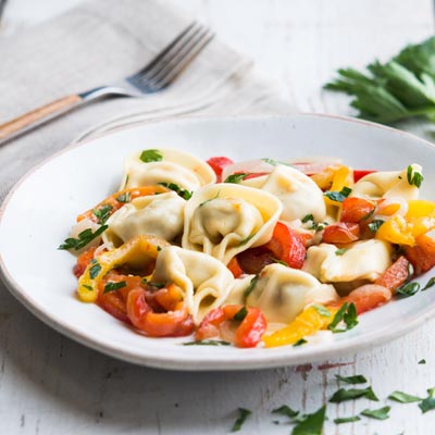 Roasted Peppers with Sweet Italian Sausage Tortelloni