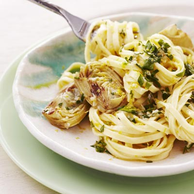 Linguine with Lemon and Grilled Baby Artichokes
