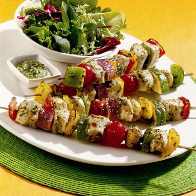 Pesto Chicken & Vegetable Kebabs