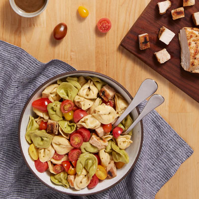 Pesto Pasta Salad with Heirloom Tomatoes and Chicken