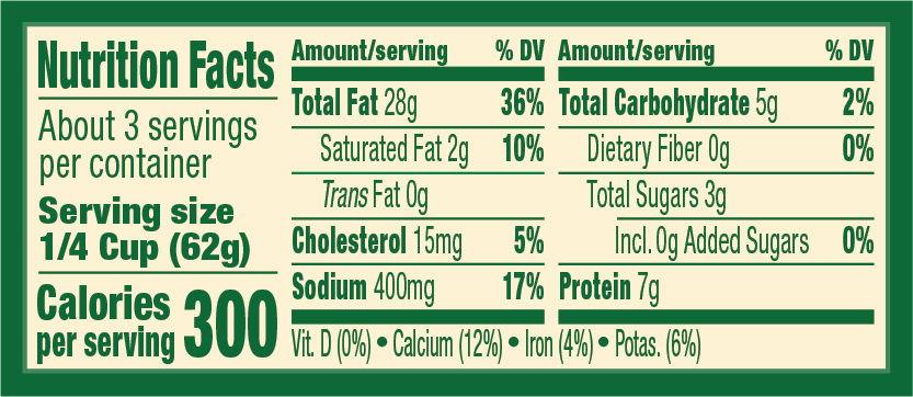 Basil Pesto – 7 oz., 11oz Nutrition Panel