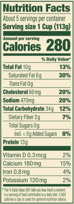 Mozzarella Cheese Ravioli – 20 oz. Family Size Nutrition Panel