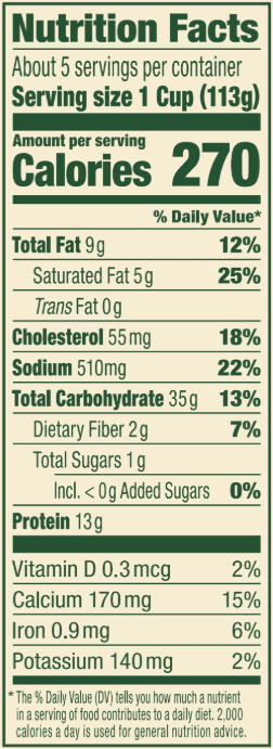 Spinach & Ricotta Ravioli – 20 oz. Family Size Nutrition Panel