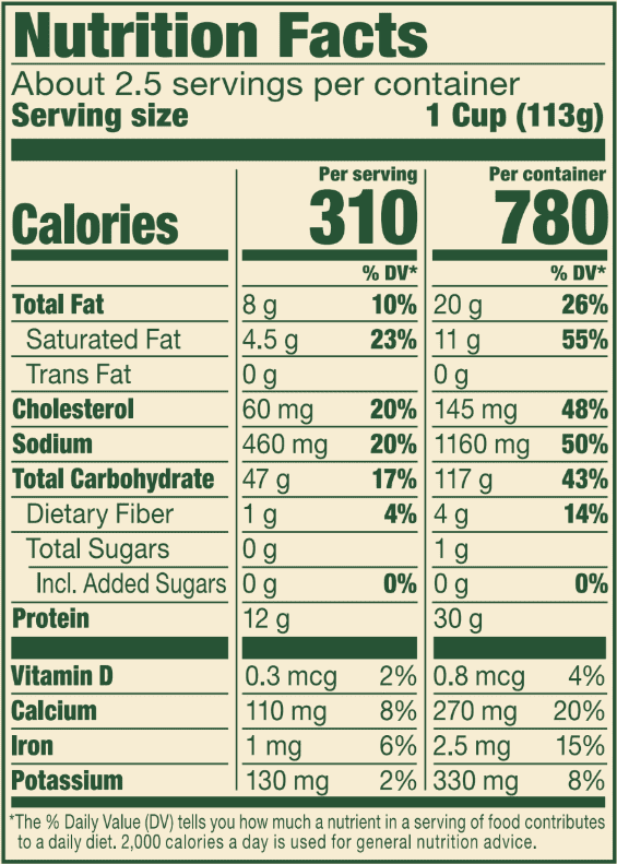 Five Cheese Tortellini – 10 oz. Nutrition Panel