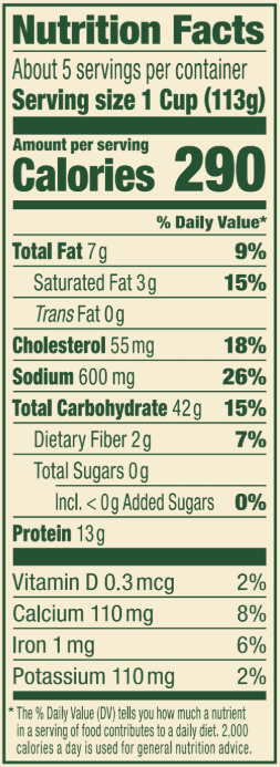 Chicken Tortelloni – 20 oz. Family Size Nutrition Panel