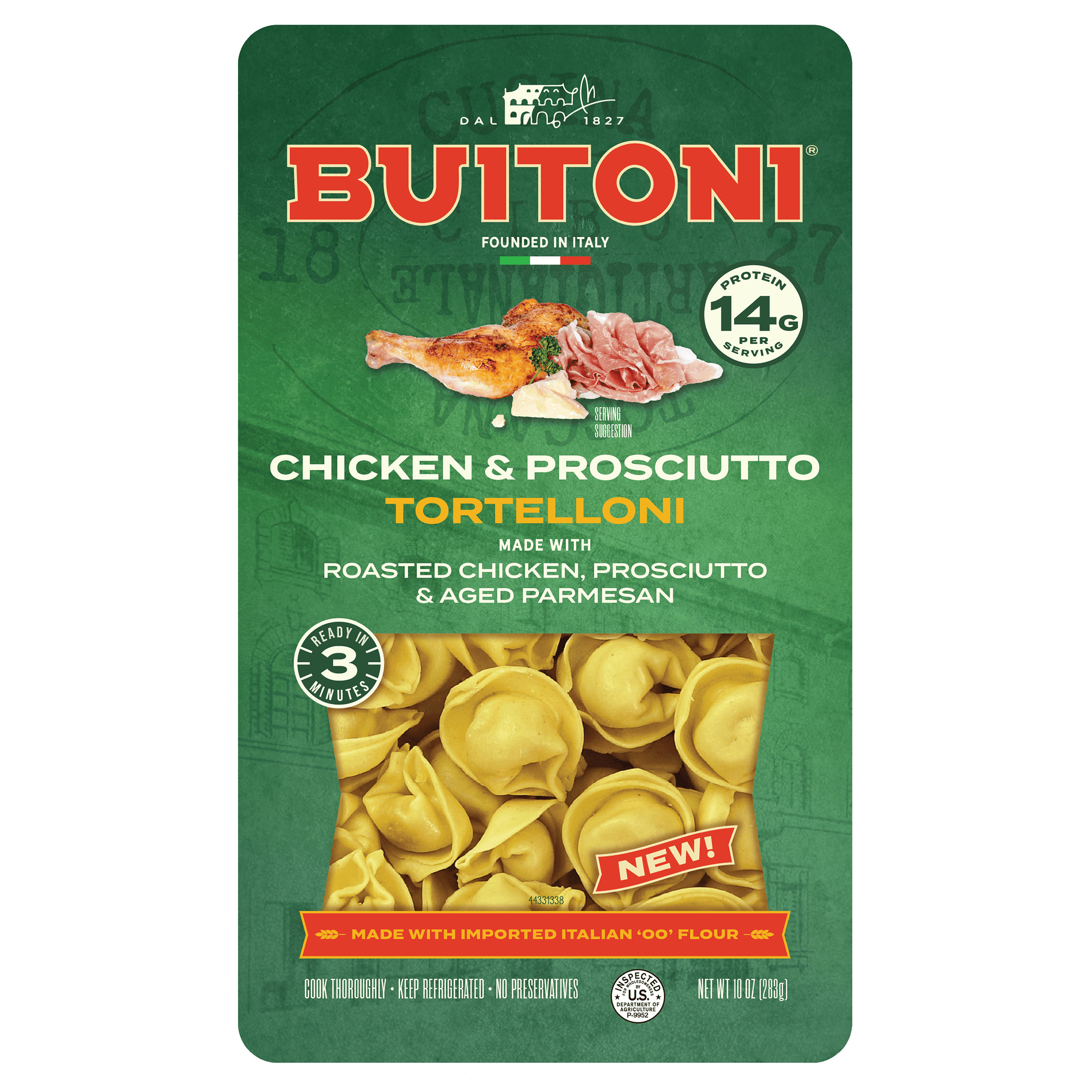 10oz Chicken & Prosciutto Tortelloni Packaging.