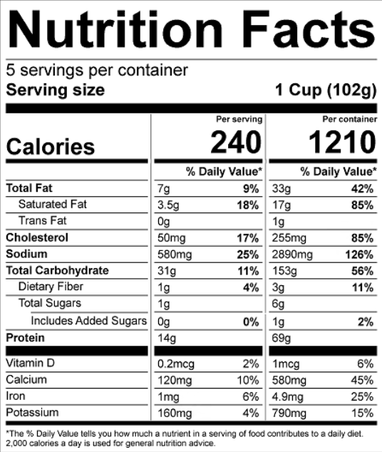 Chicken Sausage Ravioli – 20 oz Family Size Nutrition Panel